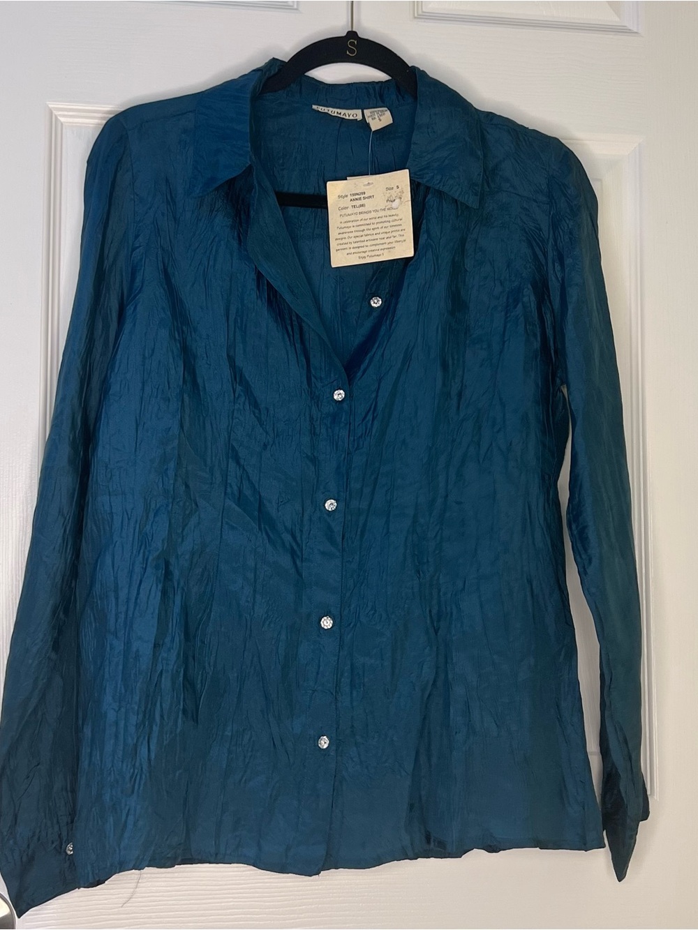 Putumayo Crinkle 100% Silk Annie Shirt Blouse Boho Lagenlook Artsy Size Small